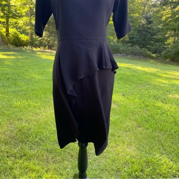 navy blue dress for baby girl Rickie Freeman for Teri Jon Metallic Jacquard Cap-Sleeve Asymmetric Peplum  Gown main image 0
